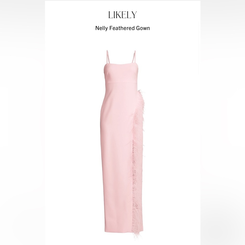 LIKELY Nelly Feathered Gown - Pink Feather Formal Dress